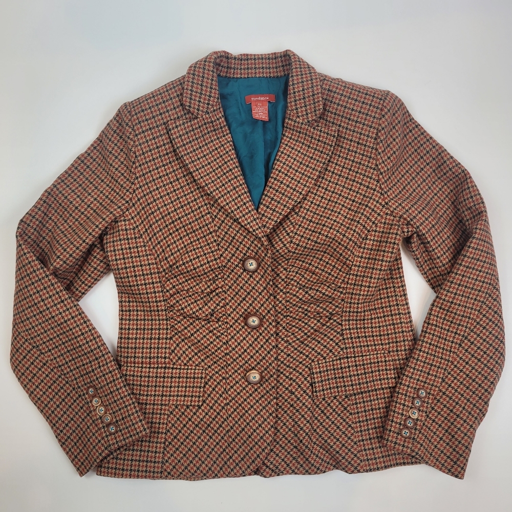 Sundance Womens Houndstooth Blazer Size 10 Ruched Front